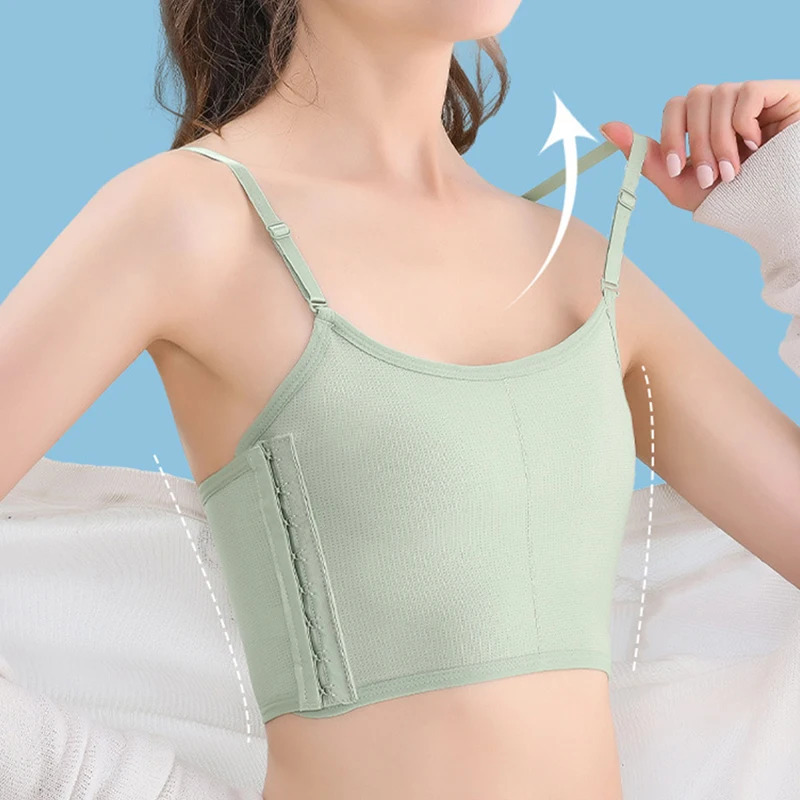 Women Breathable Ice Silk Hook Vest Top Lesbian Chest Binders Slim Fit Straps Tank Sports Bra Chest Binders Super Flat Breast