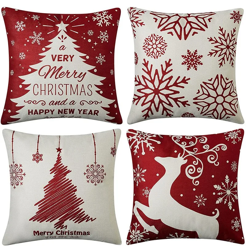 

Christmas Pillow Covers 18X18 Set of 4,Farmhouse Christmas Decor for Home,Xmas Decorations Throw Cushion Case for Home