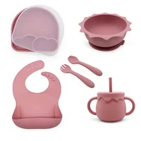 4/5/6 PCS Baby Bibs Cartoon Sucker Bowl Plate Cup Spoon Fork utensilios Sets BPA Free Children's tableware Dishes baby stuff 1