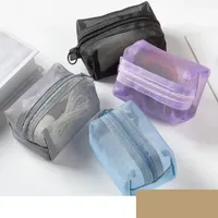 Mini Clear Nylon Mesh Cosmetic Bags Cute Women Small Lipstick Makeup Bags Pouch Data Line Key Earphone Organizer Case 3