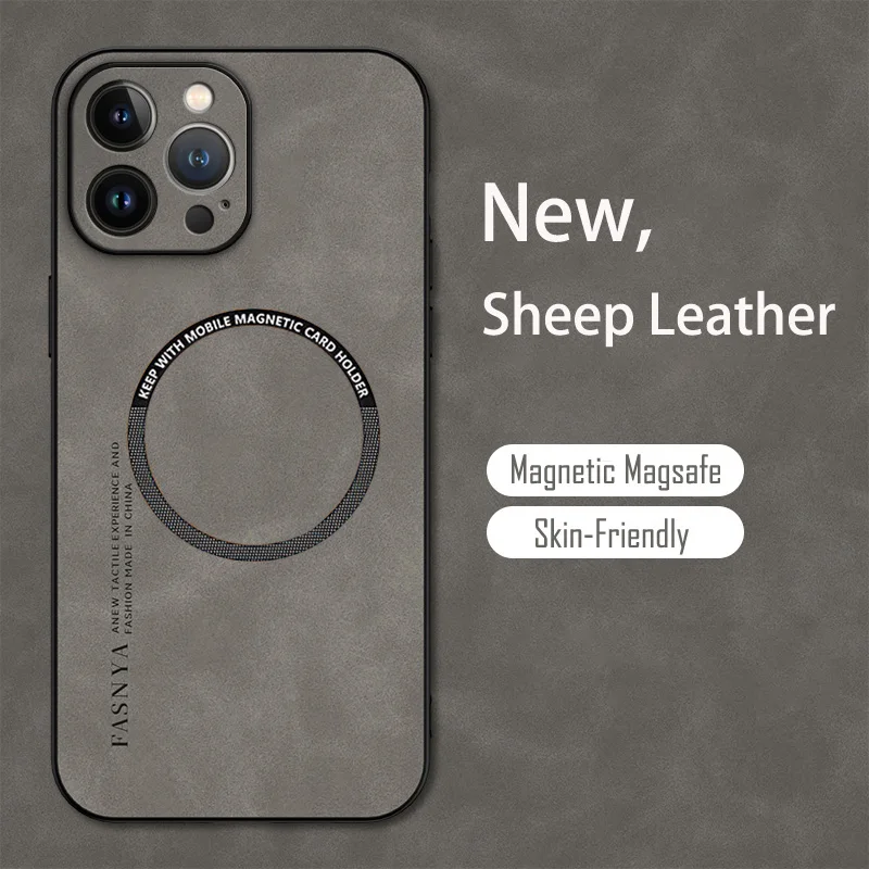 Vintage Sheepskin Leather Magnetic Phone Case Cover