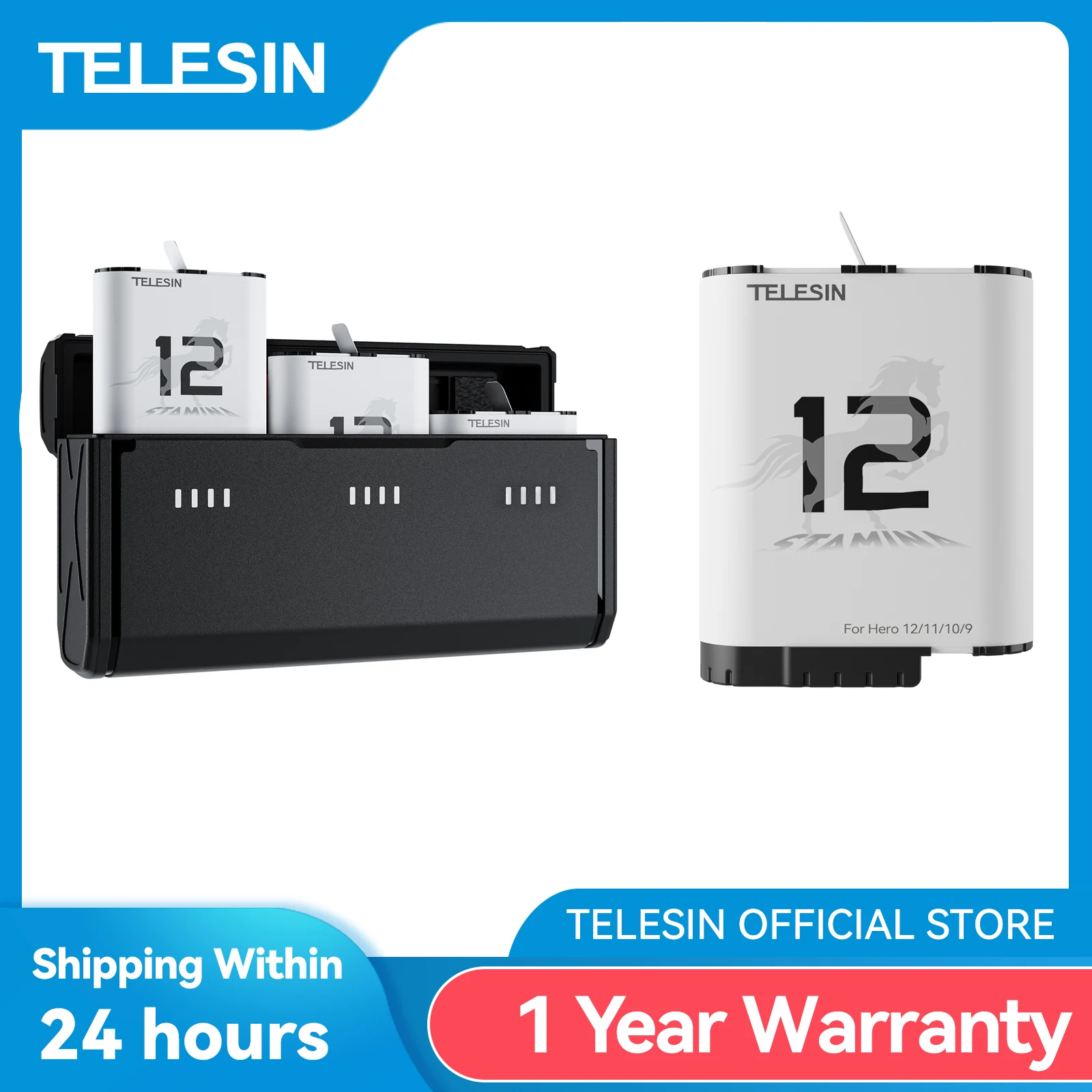 Batteria Telescopica 1750 Mah Endurce Per Gopro Hero 12 11 10 9 Accessori Gopro Con Scatola Batteria Per Gopro 9 10 11 Nero