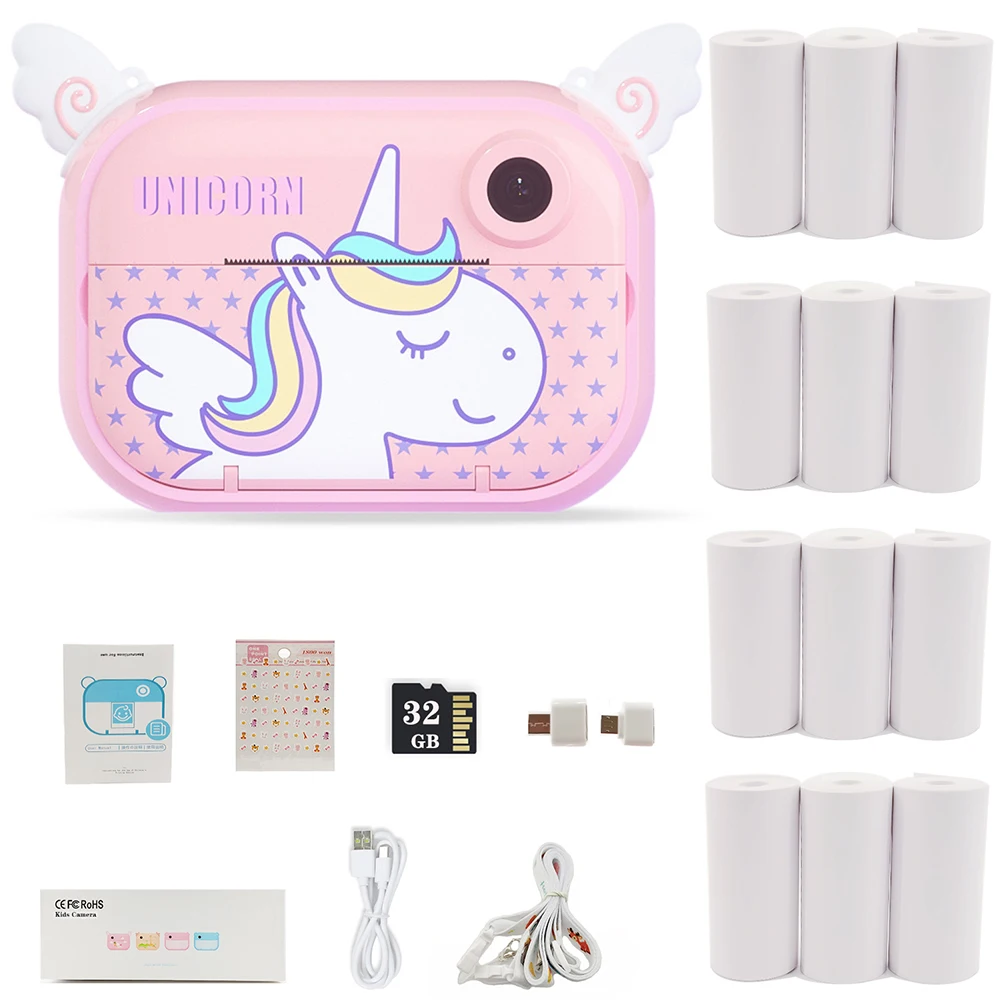 Kids Camera Instant Print Photo 1080P Video Digital Camera Toy with 12 Rolls Printing Paper Christmas Birthday Gift for Children