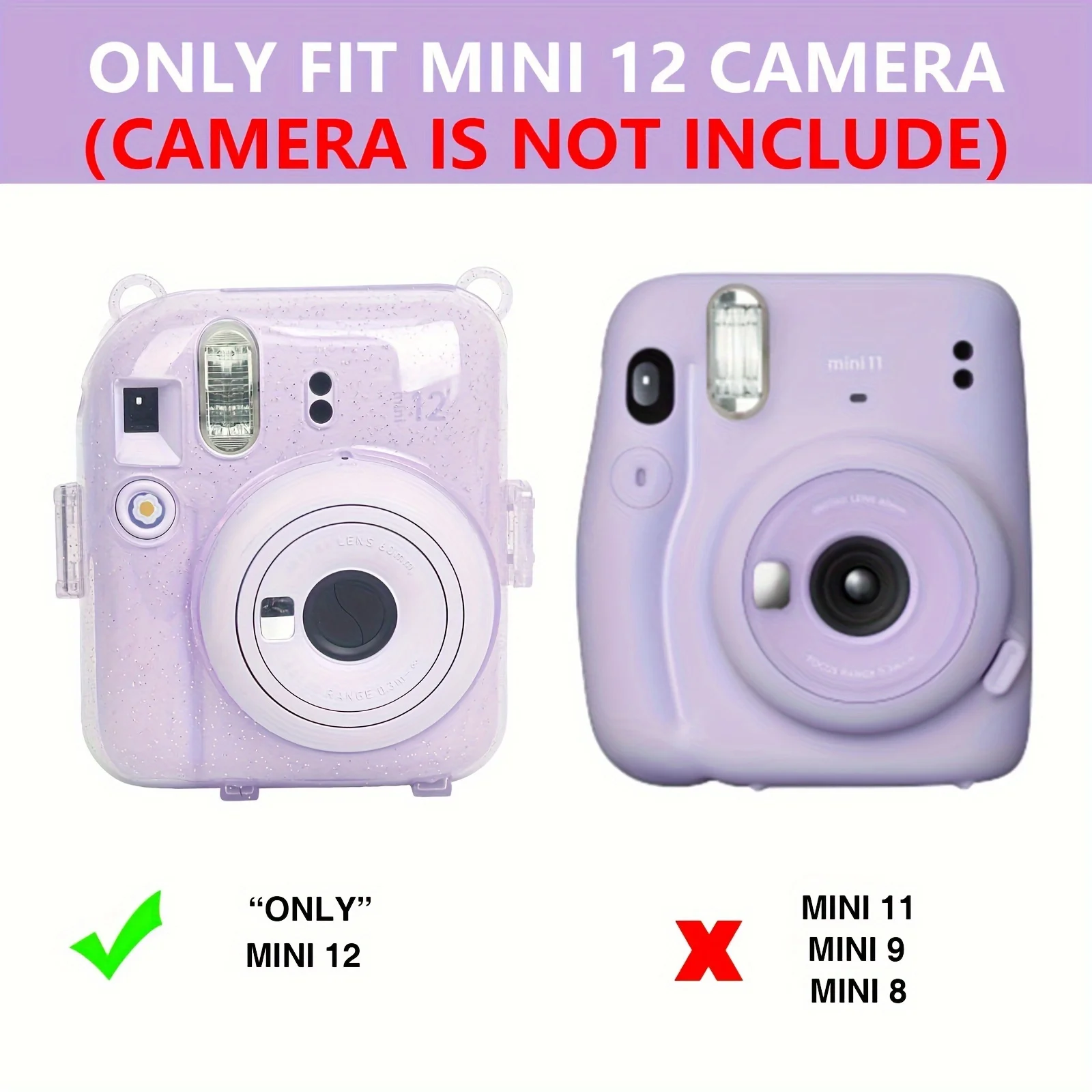 8-Piece Camera Case Set for instax Mini 12 with Upgraded Photo Storage Bag DIY Stickers Mini Photo Frame Hard PC-No Camera