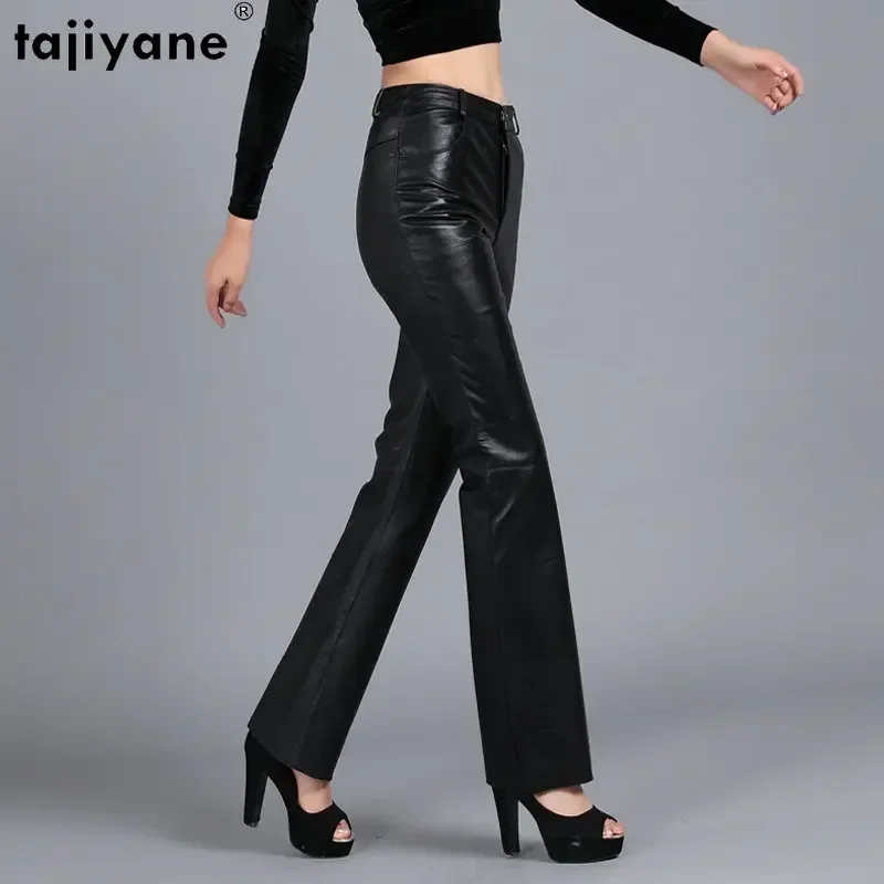 

Tajiyane Real Sheepskin Leather Pants Women Slim Black Micro Flare Pants Women Suit Pants Korean Fashion Trousers Full Length