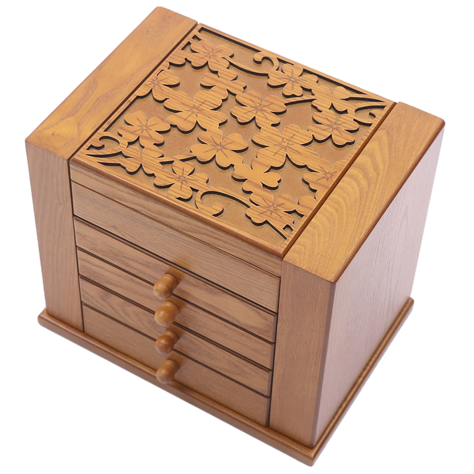 NEUESTE 5-stöckige Schmuckaufbewahrungsbox, 30 x 20 x 25 cm, mit 4 Schubladen und Spiegel für Ringe, Ohrringe und Halsketten, Hellbraun – Detail 2
