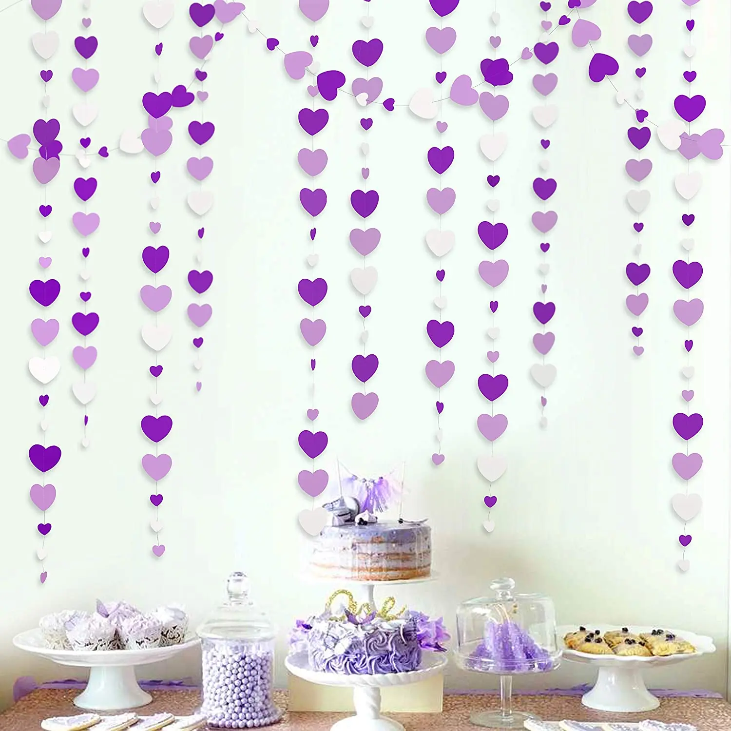 White Wedding Heart Garland Double Sided Love Design Streamers For Wedding Bridal Shower Engagement Valentine's Day Decorations