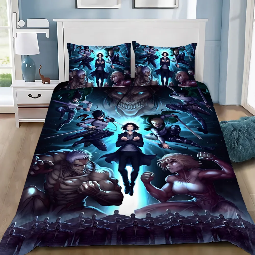 Cartoon Anime Attack On Titan Duvet Cover Pillowcase Bedding Set Adult Boy Girl Bedroom Decoration Children Single Double Size