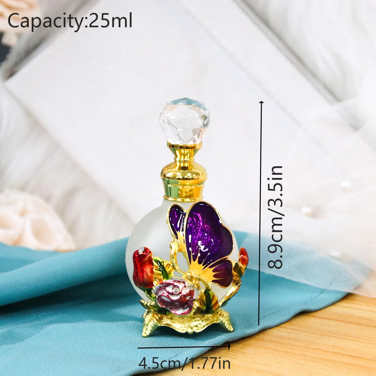25ml Decorative Butterfly Rose Bottle with Zinc Alloy Metal Detailing and Glass Interio... - SKU PBGS2004 - UGI Packaging