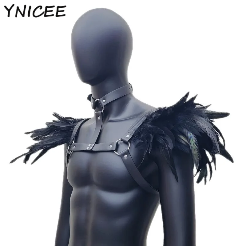 Gothic cosplay collar Sexy Harness Belt Chest Body Harness Leather Feather Bdsm Bondage Gothic Fetish Clothing