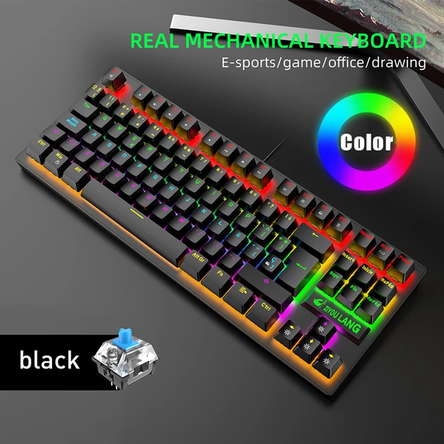 Teclado mecánico español de 88 teclas, teclas USB con cable, teclados  mecánicos para juegos, interruptor azul retroiluminado de Color para PC,  escritorio y portátil - AliExpress