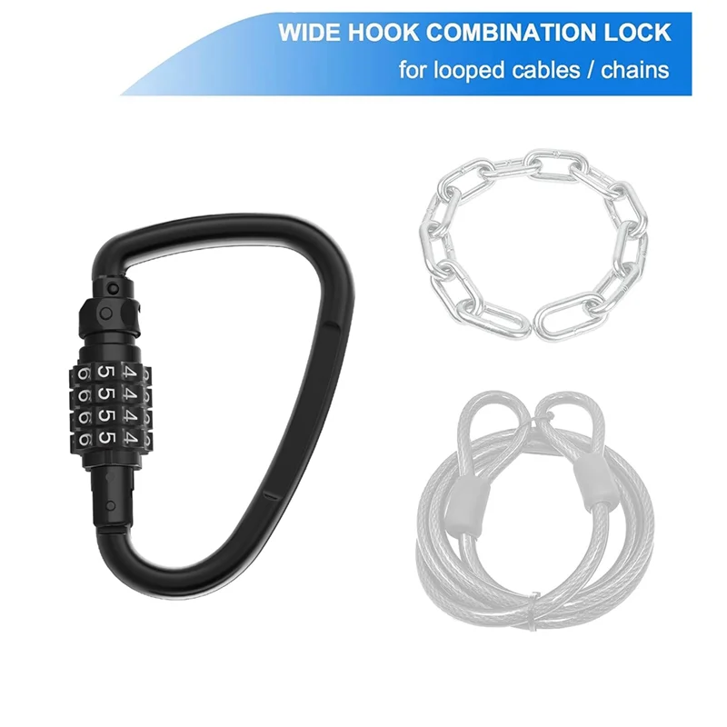 Combination Locks 4-Digit Heavy Duty Carabiner Clips D-Shaped Code Lock for Looped Bike Security Cable Lock combination lock