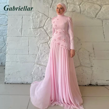 Gabriellar Trendy 3D Appliques Celebrity Dress Kuwait Full Sleeves High Neck Chiffon Formal Party Maxi Gown for Women Customized 1