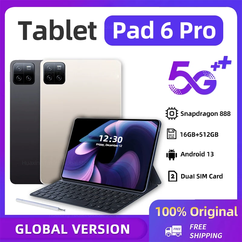 

2024 оригинальные планшеты, Android 13 Pad 6 Pro 16 ГБ + 1 ТБ, Snapdragon 888, планшетофон с двумя SIM-картами, Wi-Fi, HD, 4K, Mi Tab