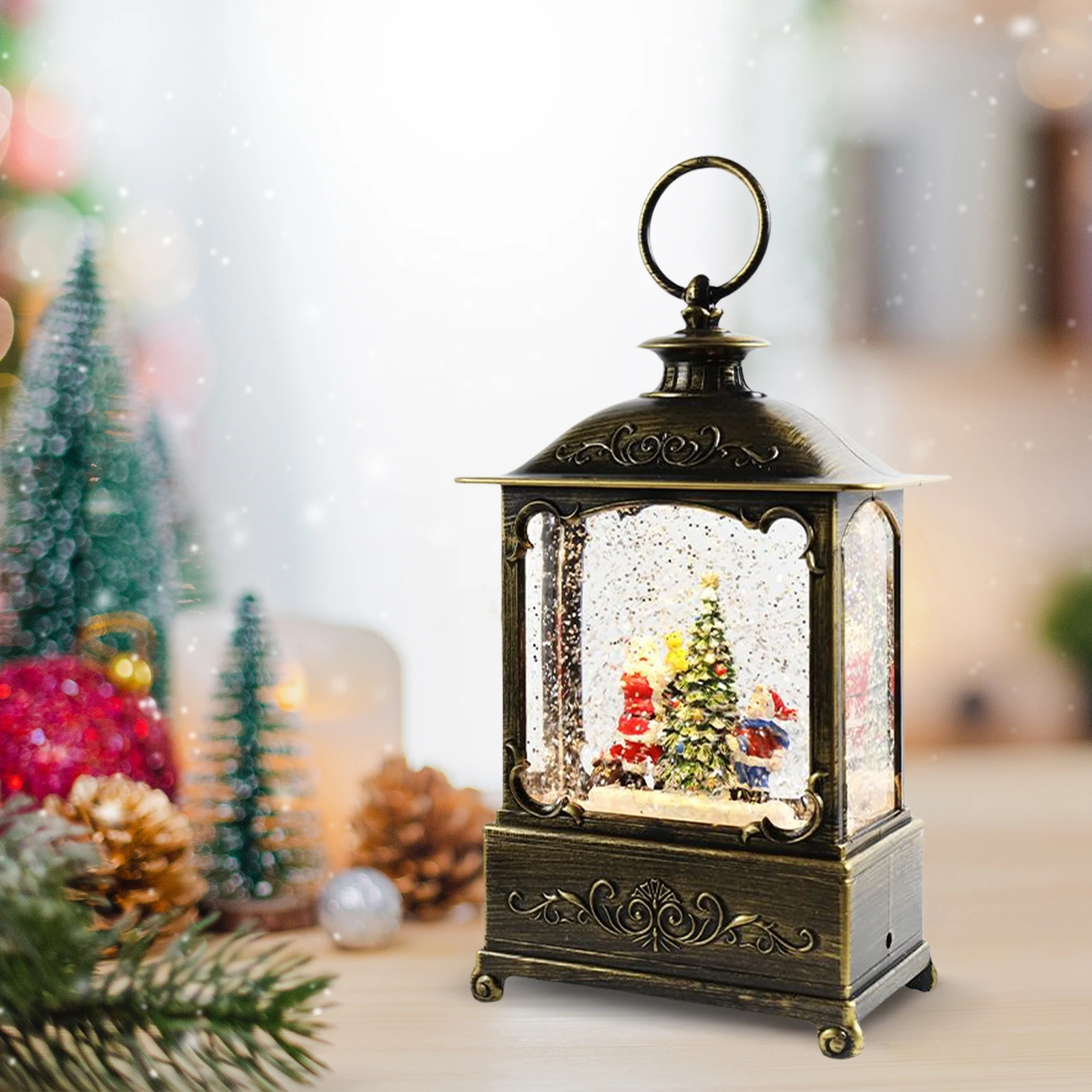 Christmas Crystal Lamp Music Box Glittering Christmas Music Box Lantern Rotating Wind Lamp for Child Birthday Gift