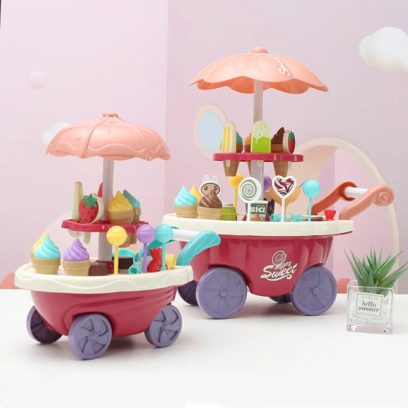 Pretend Play Kitchen Toys Mini Food Toys Kids Kitchen Play Toys Ice Cream Candy Trolley House Ice Cream Push Up Cars Cooking Set Toys Pretend Play For Girls Gift