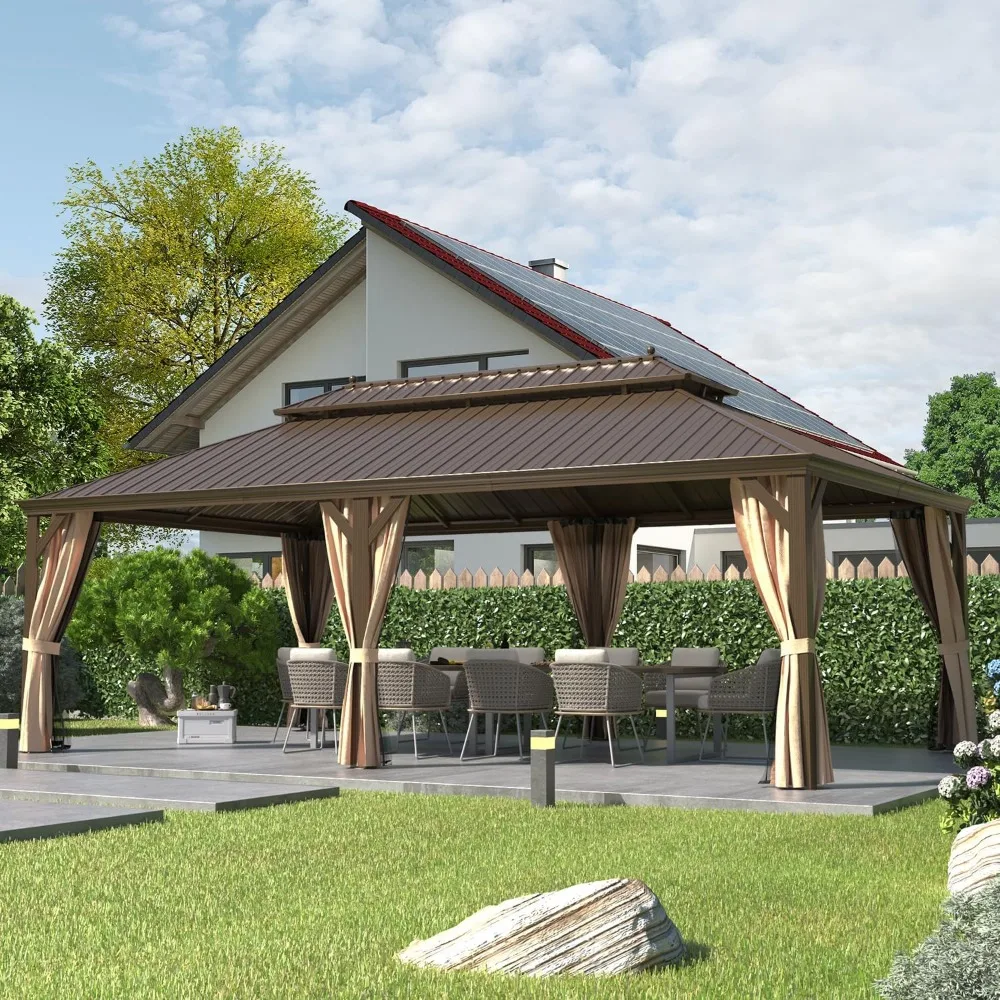 14'x24' Hardtop Gazebo,Galvanized Steel Double Roof Gazebos with Aluminum Frame, Permanent Metal Pavilion, Gazebos 2