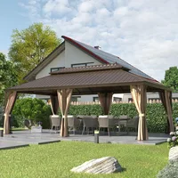 14'x24' Hardtop Gazebo,Galvanized Steel Double Roof Gazebos with Aluminum Frame, Permanent Metal Pavilion, Gazebos 2