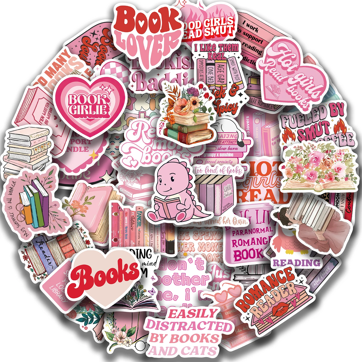 

50pcs Pink Bookish Stationery Stickers Book Romanticism Love Decorative For Mobile Scrapbooking Desk Computer Toys Stickers