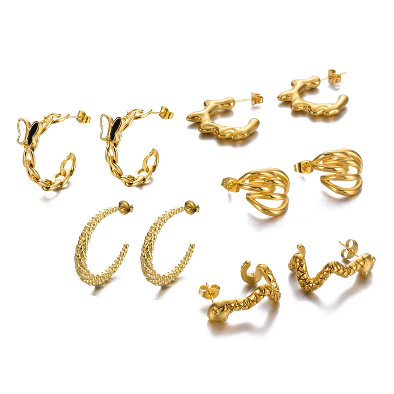 

Golden Stainless Steel Butterfly Snake Hoop Earrings Irregular C Shape Women Earrings For Girl Party Gifts Trend Ear Accessorie