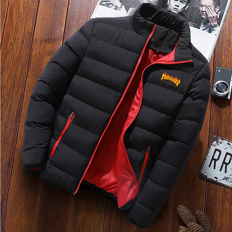 

2024 Men's Hong Kong Style Trend New Warm Parka Winter Casual Men's Coat Solid Standing Collar Men's Windproof Cotton Jacket