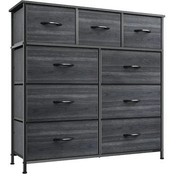 Dresser with 9 Drawers for Bedroom Fabric Storage Tower, Organizer Unit Sturdy Steel Frame, Wooden Top & Easy Pull 1