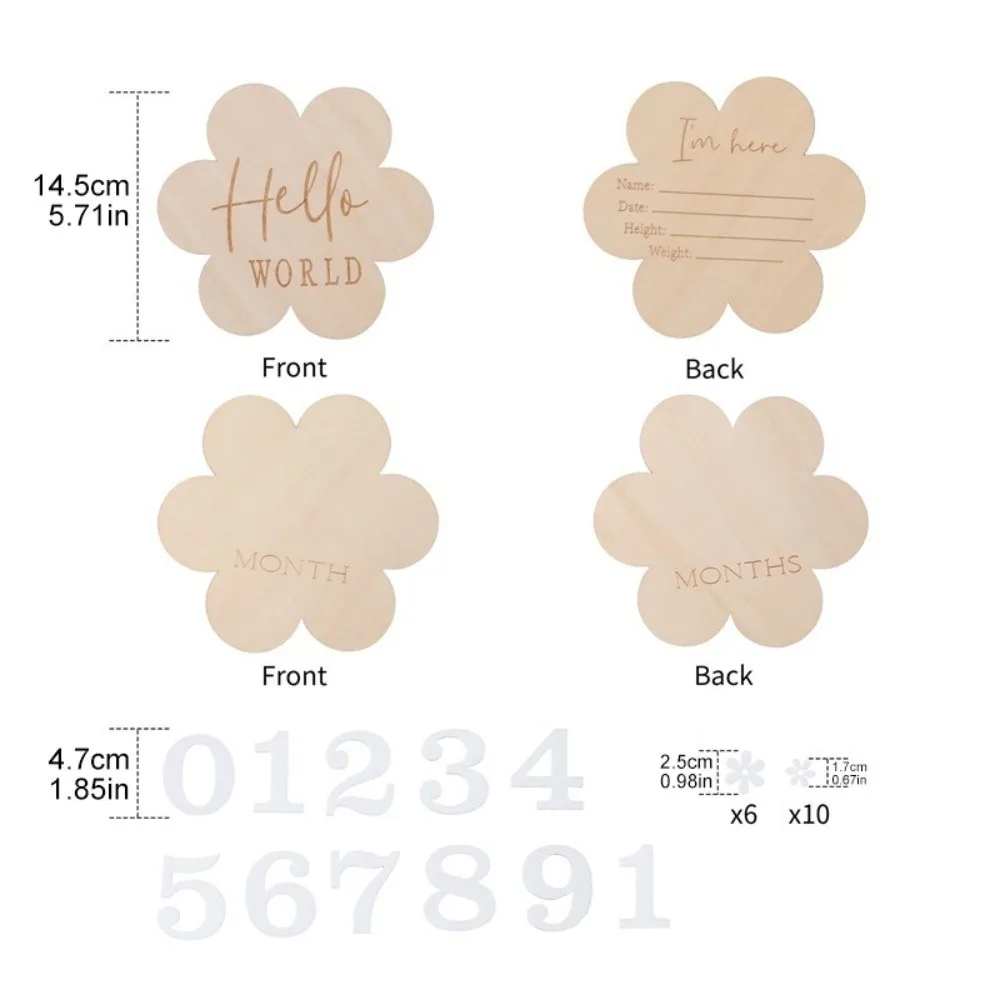 Calendar Newborn Growth Commemorative Card Wooden Handmade Baby Milestones Card 1-12 Month Photo Props