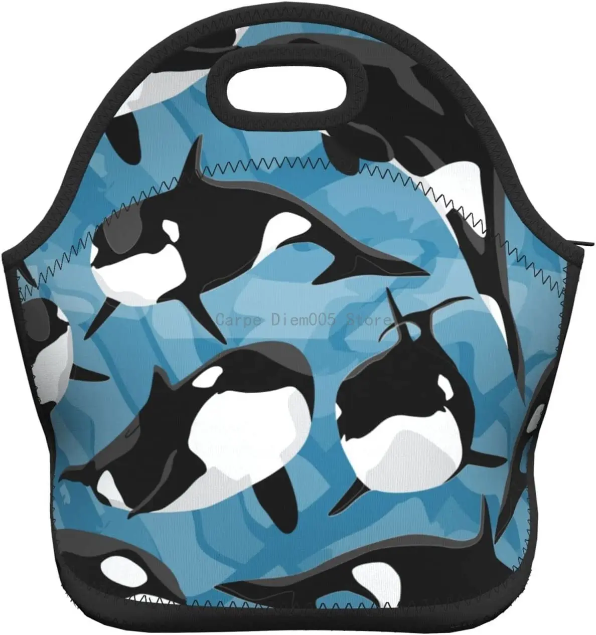 Retro Lunch Bag Killer Whale Orca Neoprene Lunch Bag Insulated
