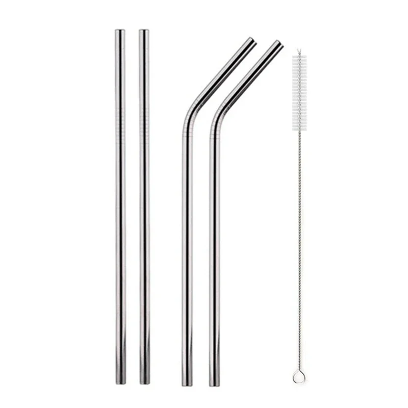 Eco-Friendly Stainless Steel Reusable Straw Set with Cleaning Brushes