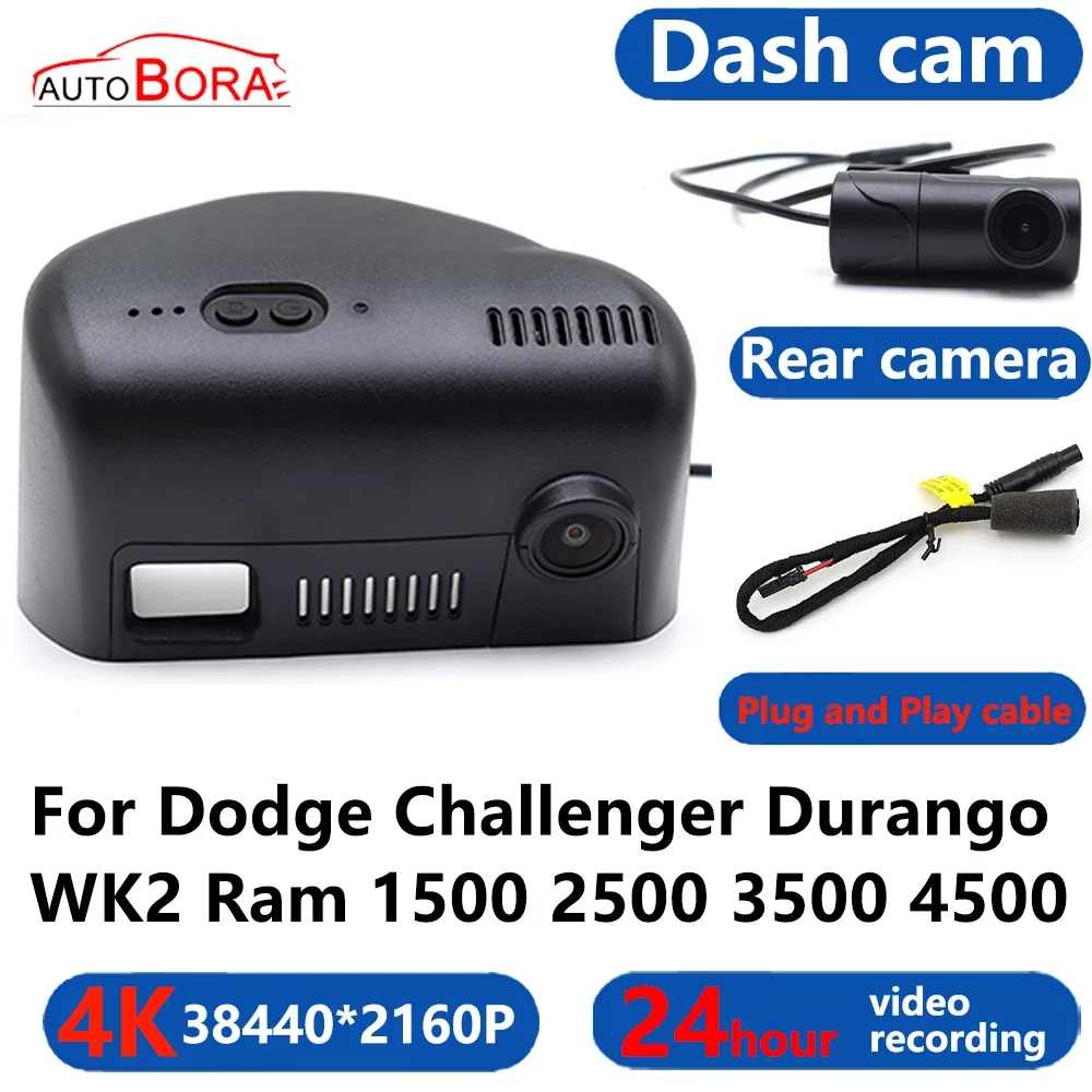 

AutoBora 4K Wifi 3840*2160 Car DVR Dash Cam Camera 24H Video Monitor For Dodge Challenger Durango WK2 Ram 1500 2500 3500 4500