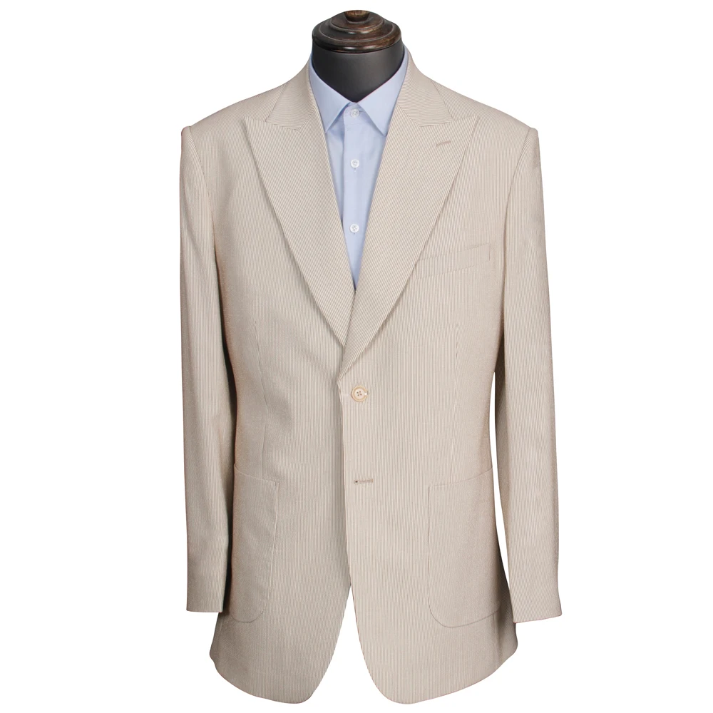 NEW Breathable Light Seersucker Beige Cool Summer Casual Men Suits For Men Tailor-Made Suit For Beach Wedding Dress Suit