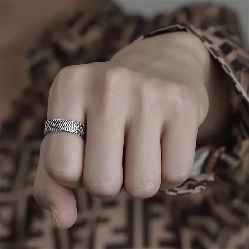 빈티지 반지 남자 보석 패션 간단한 라인 색인 손가락 반지 남성 유행 실버 925 손 장식품
