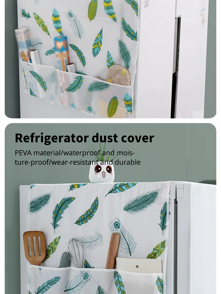 Refrigerator Dust Cover with Storage Bag Washable Printing Multi-purpose Household Washing Machine Cabinet Dust Protection Cover