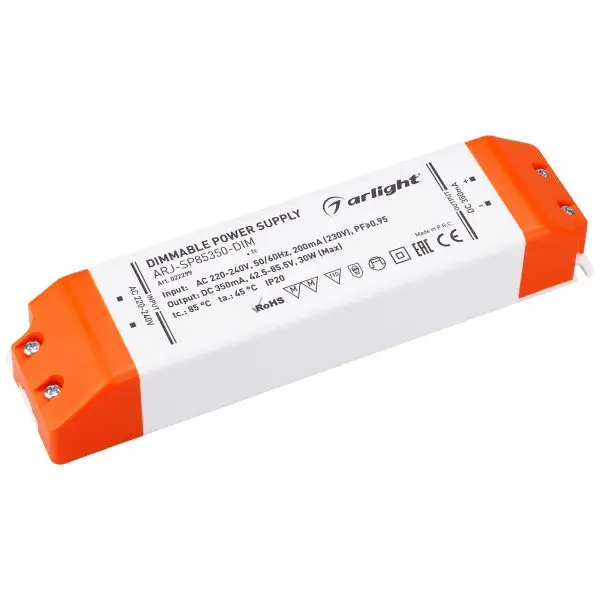 022299 power supply arj-sp85350-dim (30W 350ma PFC TRIAC) (Arlight IP20 plastic 3 years old) 1. |
