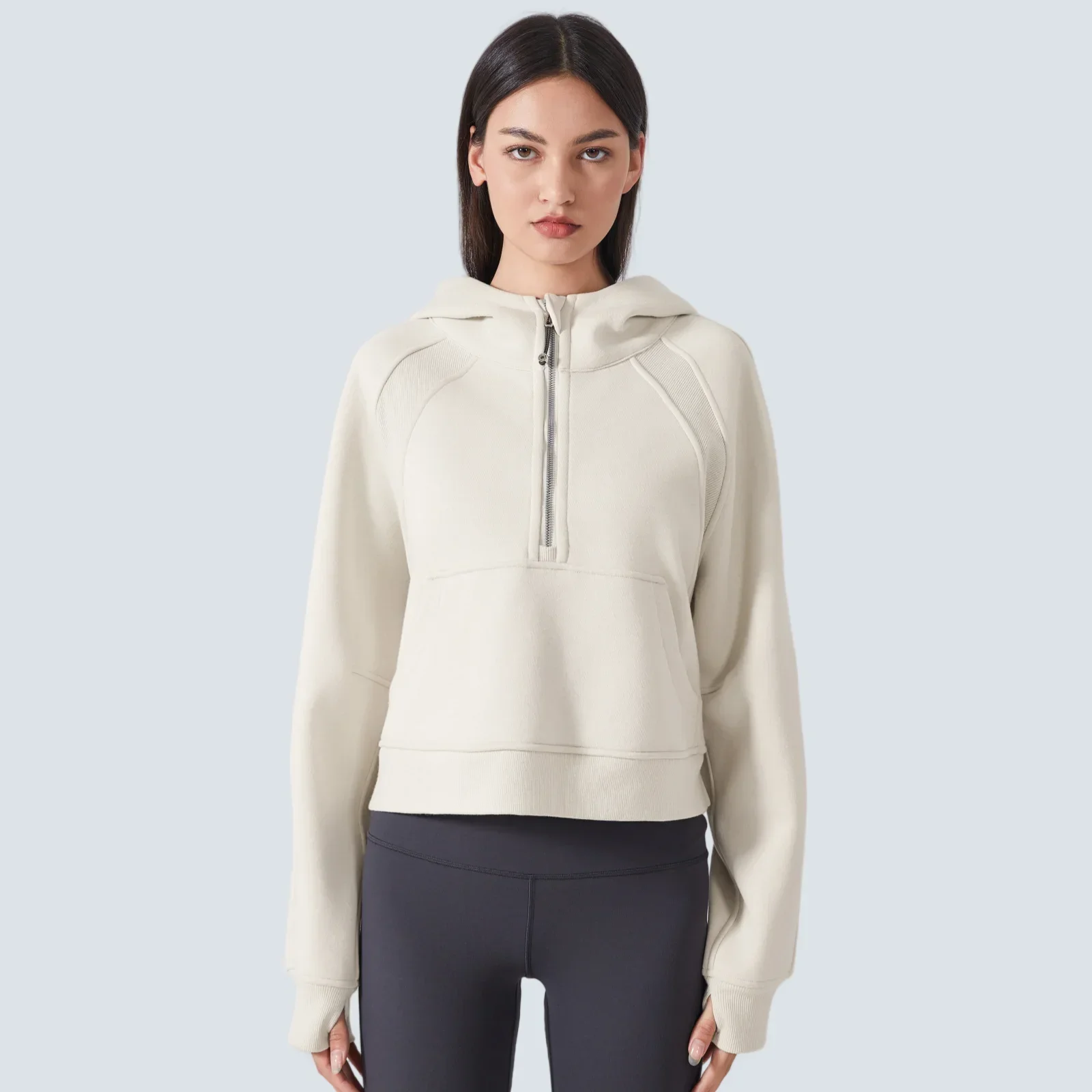 Women's Half-Zip Hoodies Fleece Warm Sweatshirt Sports Jacket with Thumbhole Winter Clothes Fashion Casual Yoga Top Streetwear