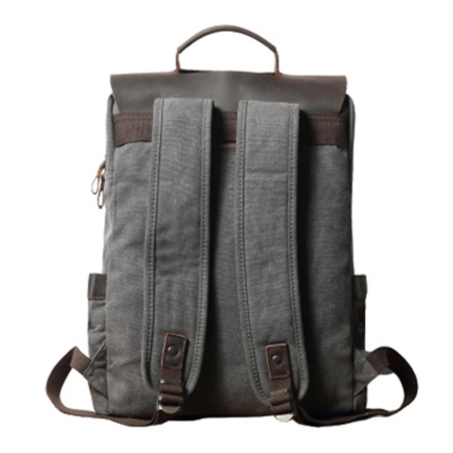 Personalized Canvas Laptop Bags Crazy Horse Leather Campus Backpack Men's Travel Bagpack