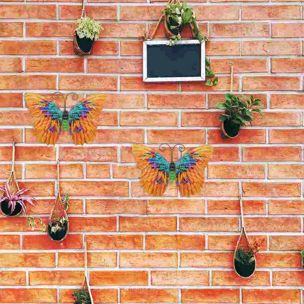 

2 Pcs Animal Wrought Iron Butterfly Wall Hanging Outdoor Statues Art Pendant Decor