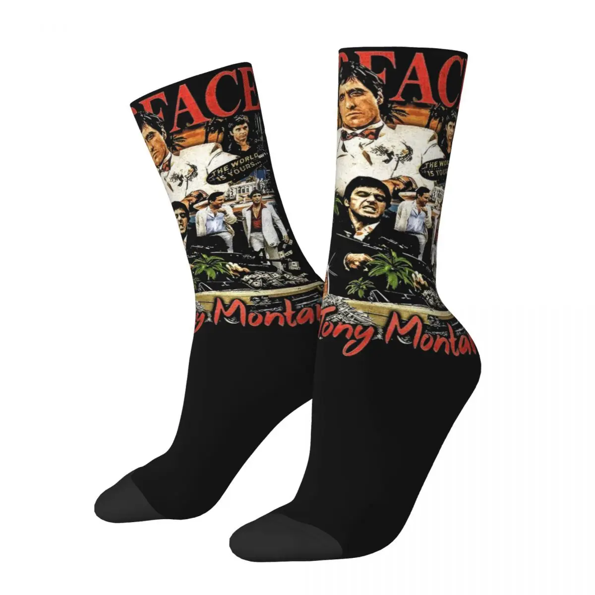 

Harajuku Scarface Tony Montana Vintage Theme Design Cozy Crew Socks Spring Autumn Winter 90s Movie Middle Tube Socks Non-slip