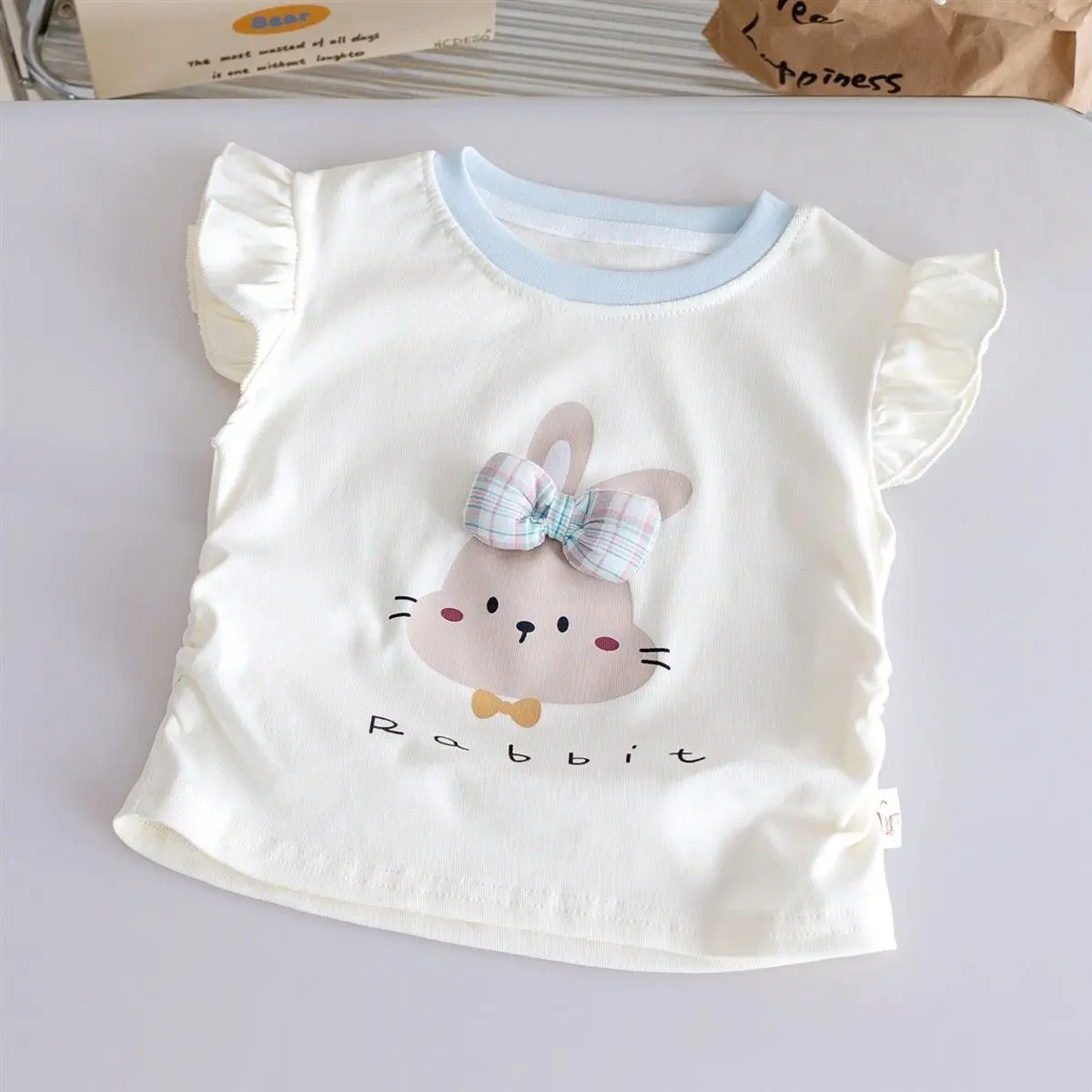 Girls' Cartoon Summer New Fashion Cute Short-Sleeve Tops Stylish Outerwear with Small Flutter Sleeves Thin T-Shirt Trendy - 4