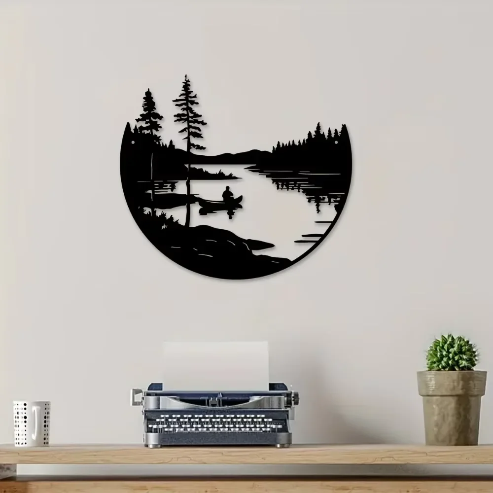Round Metal Wall Art – Bohemian Lake & Mountain Silhouette Decor 6