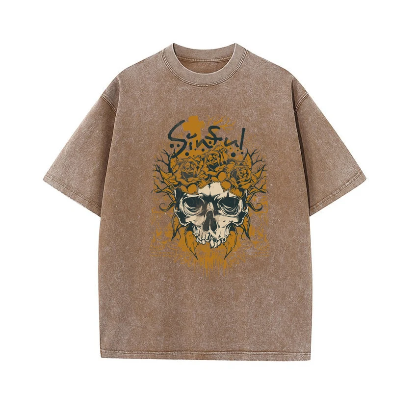 

Vintage Unisex High Street Skull Graphic Oversized T Shirts Street Fashion Hip Hop Streetwear Men's Women's Casual T Shirt