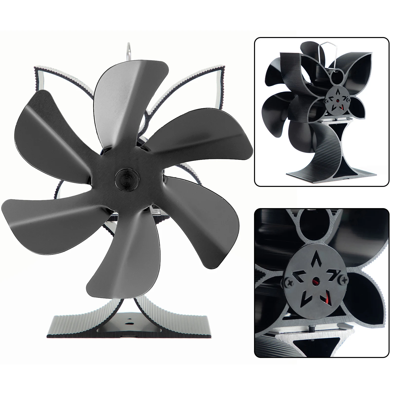 Stove Fan Fireplace Fan Home Accessories 1400rpm 6 Blade Aluminum Black Color Silent Operation Home Improvement
