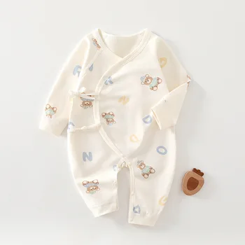 بدلة قفز للأطفال حديثي الولادة من AYNIGIELL لفصول الربيع والخريف ملابس زحف لطيفة للأطفال من القطن الخالص بأكمام طويلة بدون عظم