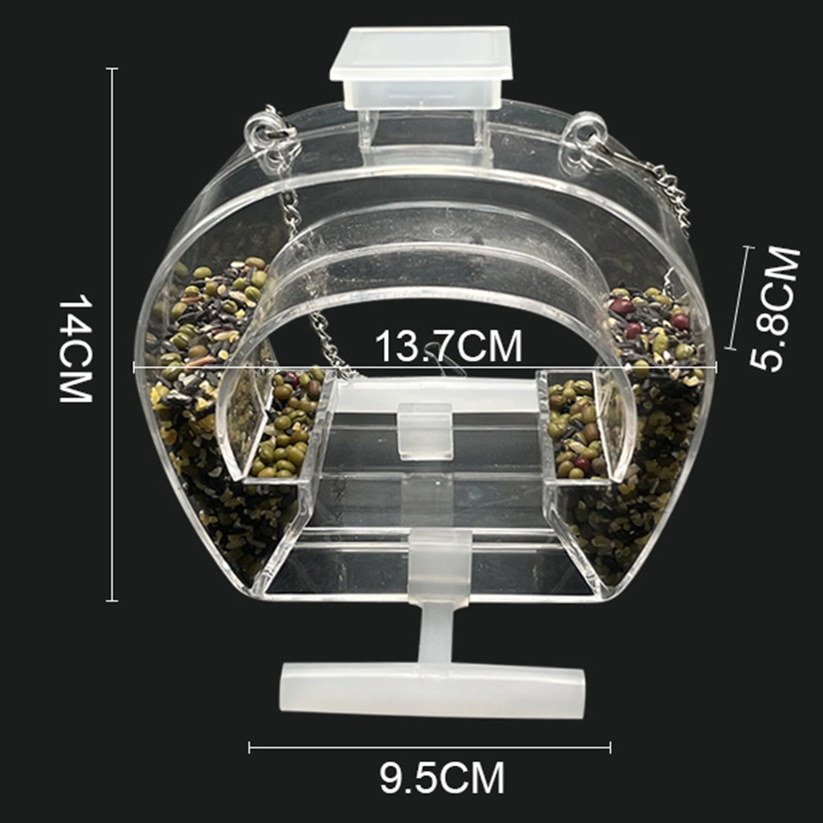 Acrylic Hanging Bird Feeder with Perch Clear with Hanging Chain Birdhouse Food Bowl Bird Feeding for Garden Outdoor Yard Balcony