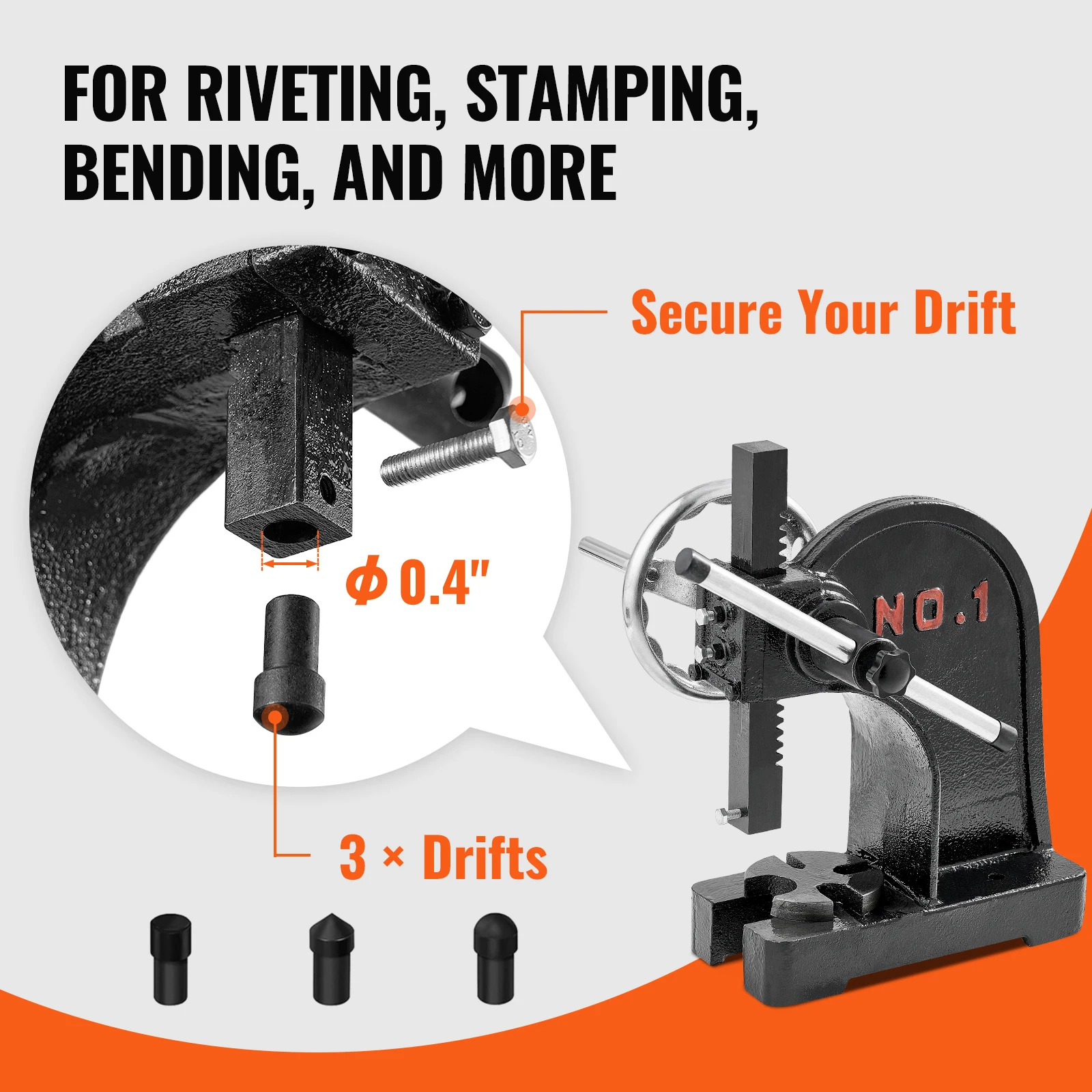 SucceBuy Arbor Press 1 Ton Manual Arbor Press with Handwheel CastIron Heavy-duty Manual Desktop Arbor Press for Stamping Bending