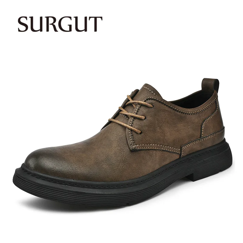 SURGUT New Genuine Leather Men Shoes Bussiness Working Flats High Quality Causal Soft Daily Comfort Male Footwear Shoes Men