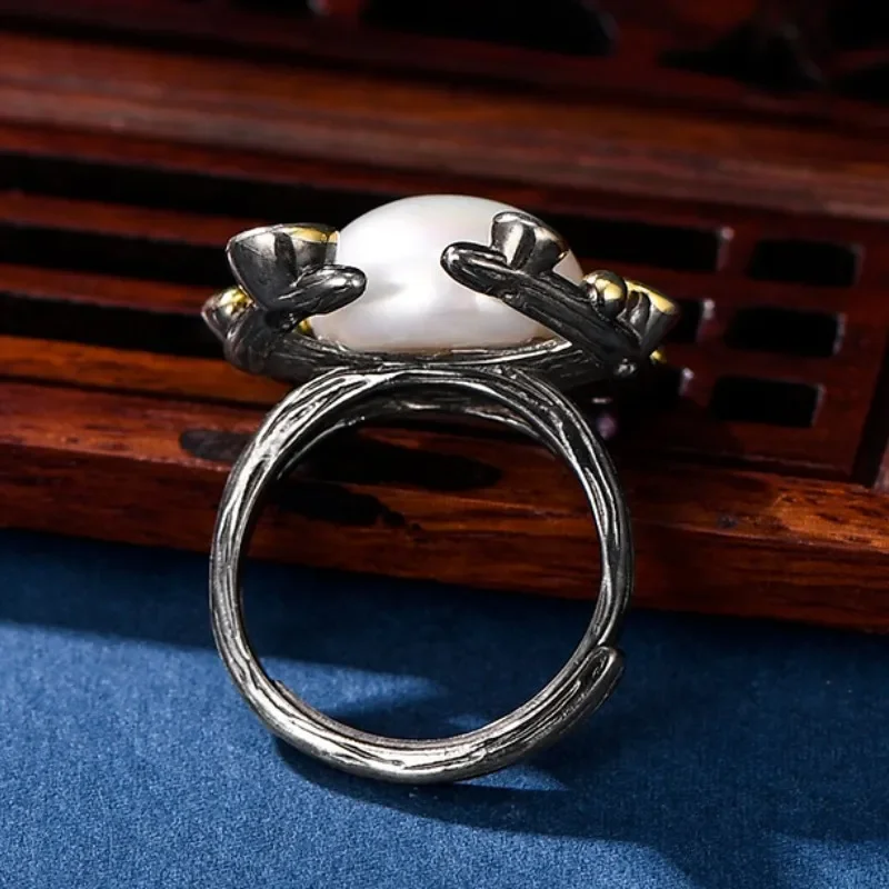 Genuine s925 sterling silver rings for Women New Fashion freshwater pearl micro inlay colors zircon hollow Palace style jewelry