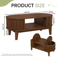 Table basse moderne Fangange, table ovale en bois de noyer 100x50x50 cm avec étagère ouverte, table de salon avec rangement dissimulé 3