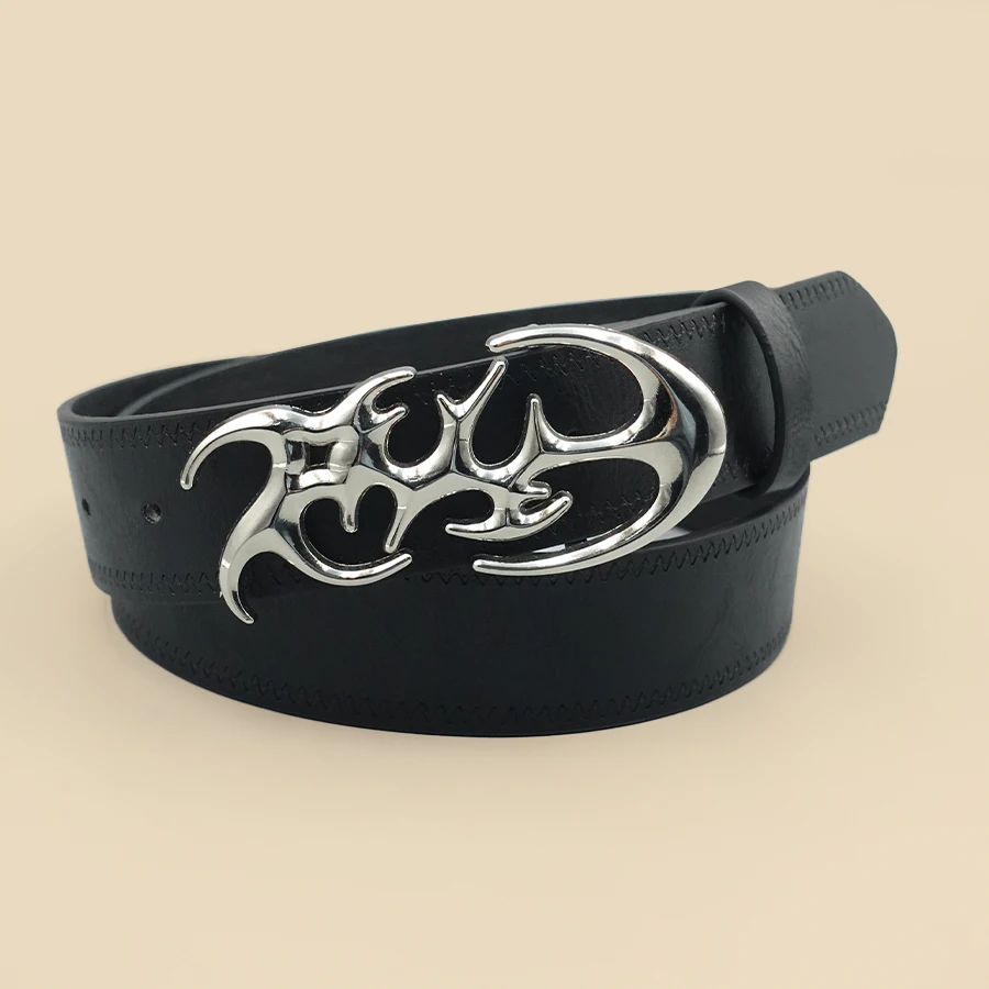 Classic Black Pu Leather Belt with Silver Buckle, Thin Pu