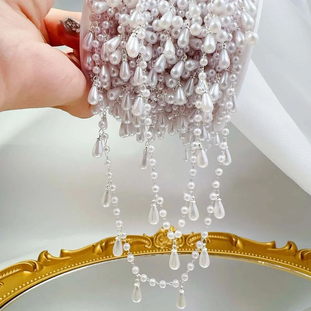 0.5 متر 1 متر تقليد اللؤلؤ Waterdrop معلقة مطرز سلسلة البلاستيك الخرز النحاس سلاسل ل عقد دي اي واي الملابس صنع المجوهرات